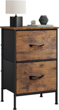 WLIVE Night Stand with Drawers, Dresser for Bedroom with 2 Fabric Drawer, Small Bedside Tables, Nightstand End Table Furniture, College Dorm, Rustic Brown Wood Grain Print, Size L