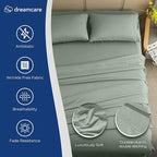 DREAMCARE Twin XL Sheets Set - 4 Pcs Cooling Bed Sheets with Up to 15" Deep Pockets - Soft, Long-Lasting 100% Brushed Polyester with Side Pocket (Sage Green)