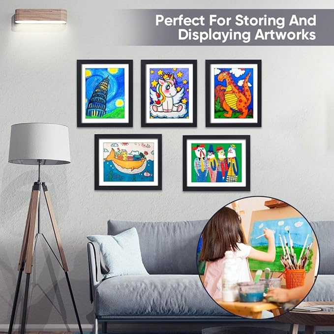 2-Pack Kids Art Frames - Changeable, 8.5x11 Picture Frame for Display, With Storage (Black)