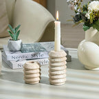 WORHE Candle Holders True Natural Travertine Stone 0.4" Thick, Set of 2 Premium Marble Candlestick Holder for Wedding Dinning Party, Candle Stand for 3/4 inch Thick Candles Color White (ZT002)