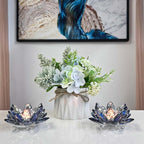Crystal Lotus Flower Tealight Candle Holders/Glass Tea Light Candlestick Decor Decoration for Christmas Home Wedding Party… (Blue 1pc)