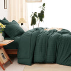 CozyLux Full Size Comforter Sets with Sheets Seersucker 7 Pieces Forest Green Bed in a Bag Textured Luxury Soft Bedding Set with Down Alternative Comforter, Sheets, Pillowcases & Shams for All Seasons