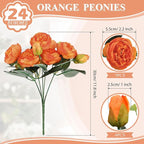 Hoteam 24 Bundles Artificial Peonies Flowers Wedding Faux Flowers Silk Peony Bouquet Bulk Bride Fake Florals Arrangements for Table Centerpieces Wedding Party Vase Decor (Orange)