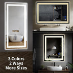 36"x30" LED Bathroom Mirror with Anti-Fog, Stepless Dimmable Lights, 3 Color Modes, Shatter-Proof Tempered Glass, Memory Function & Waterproof Design