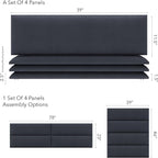 Vänt Upholstered Wall Panels - King/Cal King Size Wall Mounted Headboards - Ribbed Midnight Blue - Twin/King - Set of 4 Panels (Each Individual Panel 39"x11.5")