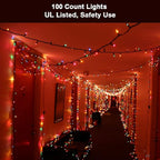 ODEETRONIC Multicolor Christmas Lights, 21.63ft 100 Count Incandescent holiday Lights Connectable, 120V UL Certified Mini Christmas Tree Light for Xmas, Party, House Indoor & Outdoor Decor, Green Wire