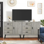 Iwell Storage Cabinet with 3 Drawers & Adjustable Shelf, Sideboard Buffet Cabinet, Small Freestanding Floor Storage Unit, for Living Room, Home Office, Rustic Grey