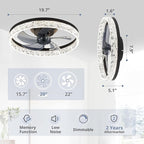 LEDIARY 20" Modern Ceiling Fans with Lights and Remote, Dimmable Low Profile Ceiling Fan, Flush Mount Ceiling Fan, Stepless Color Temperature Change and 6 Speeds - Black
