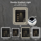 Lighted Mirror, 30x36 Inch Gradient Front and Backlit LED Mirror, 3 Colors Dimmable CRI>90 Double Lights, IP54 Enhanced Anti-Fog, Hanging Plates Wall Mount LED Bathroom Mirror