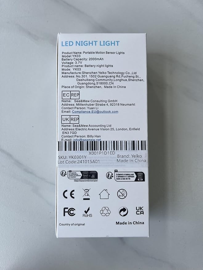 YELKO Motion Sensor Night Light, 2000mAh Rechargeable Night Lights Battery Powered, PortableＤimmable Nightlights with 5 Brightness Levels for Kids,Adults (Warm White 1Pack)