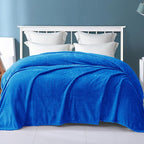 Exclusivo Mezcla Fleece Queen Size Blanket for Bed, 90x90 Inches Soft Cozy Jacquard Flannel Blankets, Lightweight Fuzzy Plush Warm for Winter, Cobalt Blue