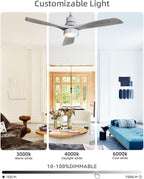 Sofucor 52 Inch Smart Ceiling Fans with Lights and Alexa/Google Assistant/APP/Remote Control-Modern Solid Wood Outdoor 3 Blades Ceiling Fan for Bedroom Living Room Indoor Farmhouse Patio, Silver Grey