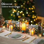 Glasseam Hurricane Glass Candle Holder, Black Candle Holders Set of 3, Square Metal Modern Candle Holder, Modern Large Candle Holders for Table Centerpiece Wedding Christmas Decorative