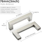 Cabinet Pulls Brushed Nickel Cabinet Handles Square Drawer Pulls, 50 Pack 3 Inch Stainless Steel Kitchen Door Cupboard Cabinet Handles, Cabinet Hardware Drawer Handles, 76mm Hole Centers