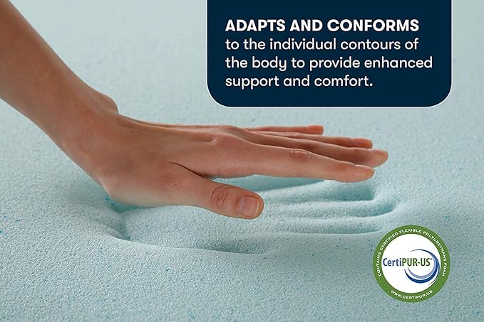 Serta ThermaGel Cooling, Pressure-Relieving Memory Foam Mattress Topper, 2 Inch, Twin, Blue
