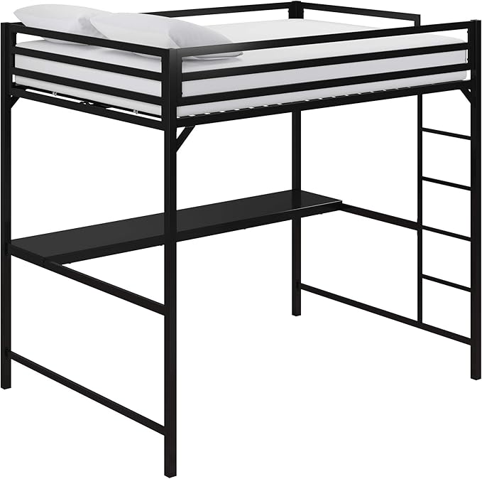 DHP Miles Metal Full Loft Bed with Desk, Black