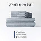 Full 6 Piece Sheet Set - Comfy Breathable & Cooling - Soft Hotel Luxury Bedding Set with 8-16 Inch Deep Pockets - 1 Flat & 1 Fitted Sheet & 4 Pillowcases - Wrinkle Free & Easy Care - Heathered Blue