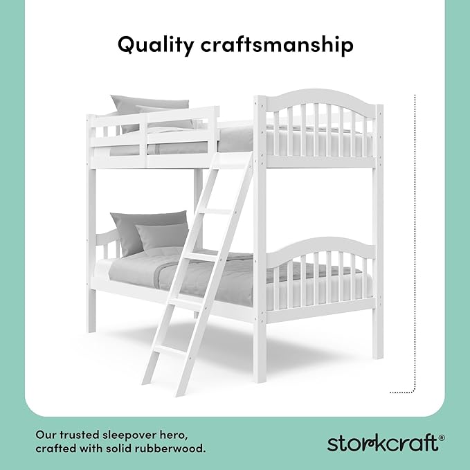 Storkcraft Long Horn Twin-Over-Twin Bunk Bed (White) - GREENGUARD Gold Certified, Converts to 2 Individual Twin Beds