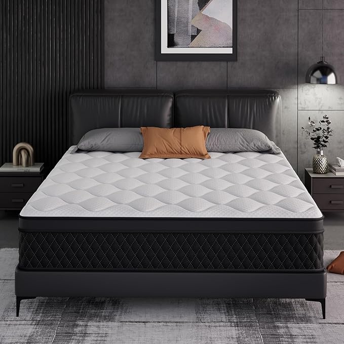 ELEMUSE Queen Mattress, 12 Inch Hybrid Memory Foam Mattress in a Box, Pressure Relieving Comfort, Individual Pocket Springs for Motion Isolation, Medium Firm, CertiPUR-US Certified, Fiberglass Free