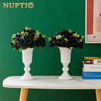 NUPTIO Black Artificial Roses Flowers: Fake Flower Bouquet Halloween Decorations - 15 Heads Artificial Rose Centerpieces with Base for Gothic Wedding Party Table Decor 2 Pcs