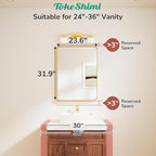 TokeShimi 24x32 Brushed Nickel Bathroom Mirror,Vanity Mirror for Bathroom with Tempered Glass,Rectangle Bathroom Wall Mirror with Aluminum Frame(Horizontal/Vertical)