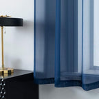DUALIFE 72 Inch Length Navy Blue Curtains for Bedroom 2 Panels Set Semi Sheer Grommet Window Texture Soft Voile Sheer Curtains for Living Room Boys Playroom 52x72 Inches Long