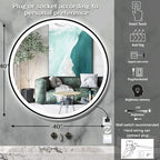 40" LED Mirror, Wall Mount, Round, Black Frame, 3 Color Lights, Anti-Fog, Adjustable Brightness, Modern Home Decor