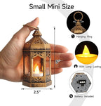LLQ 8Pcs Mini Lantern with LED Tealight, Vintage Brown Lanterns Decorative, Hanging Candle Lanterns for Ramadan Christmas Wedding Table Centerpiece Indian Diwali Decor, Garden Fairy Party Decorations