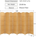 Rose Home Fashion Room Divider, 6 ft Tall Room Dividers and Folding Privacy Screens, 16in Privacy Screen 8 Panel Light Beige Space Temporary Wall Foldable Partition Separation