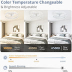 LEDIARY 22" Modern Ceiling Fans with Lights and Remote, Dimmable Low Profile Ceiling Fan, Flush Mount Ceiling Fan, Stepless Color Temperature Change and 6 Speeds - White