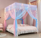 Mengersi Rainbow Canopy Bed Curtains with Lights - Princess Bed Canopy for Girls - Bed Drapes Netting- Bedroom Decoration Accessories,Queen
