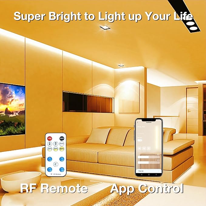 DAYBETTER COB Led Strip Light, Led Light Strips with Remote and App, 16.4 ft 3000K Dimmable Warm White Led COB Light Strip, Indoor COB Led Lights for Bedroom, TV, Mirror, Ceiling, Cabinet, Closet