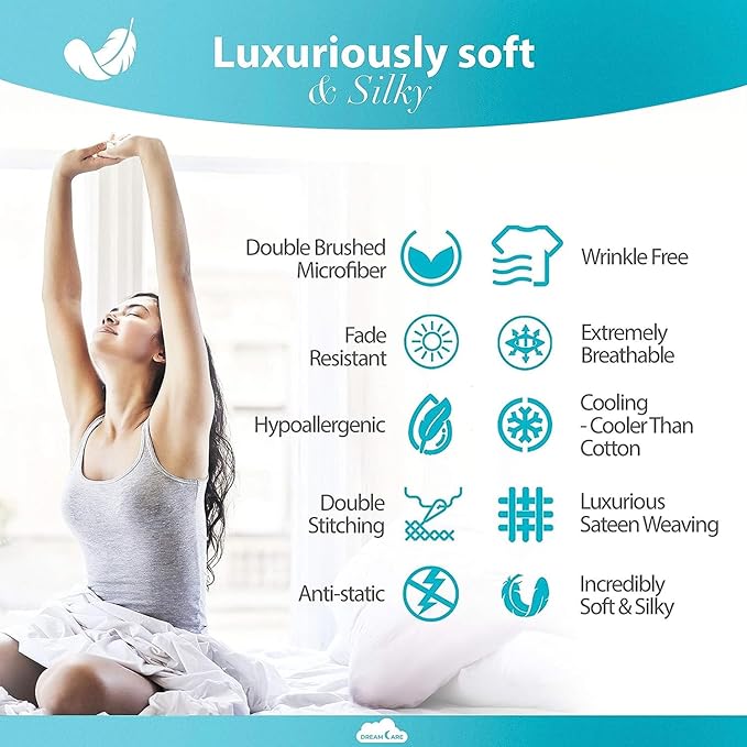 DREAMCARE Twin XL Sheet Sets – 3pcs Cooling Sheets – up to 21” Extra Deep Pocket Twin XL Sheets Set – Hotel Luxury Sheets & Pillowcases – Superior Softness 100% Fine Microfiber with Side Pocket –NBlue