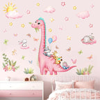 Pink Dinosaur Wall Decals for Girls Room, Sunoyar Dinosaur Wall Stickers Removable, Self-Adhesive DIY Peel & Stick Dino Wall Decal for Girls Baby Nursery Bedroom Living Room