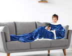 Catalonia Sherpa Wearable Blanket with Sleeves & Foot Pockets for Adult Women Men, Comfy Snuggly Wrap Sleeved Throw Blanket Robe, Gift Idea, Blue