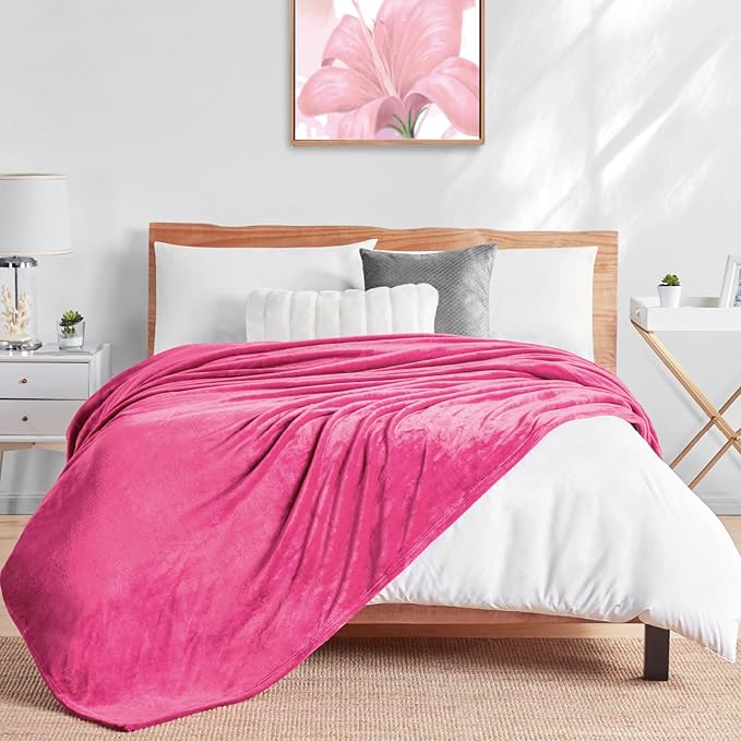 Walensee Fleece Blanket Plush Throw Fuzzy Lightweight (Twin Size 60x80 Hot Pink) Super Soft Microfiber Flannel Blankets for Couch, Bed, Sofa Ultra Luxurious Warm and Cozy for All Seasons
