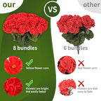 NESCCI 16 Pack Artificial Geranium Flowers for Outdoors UV Resistant Artificial Flowers Silk Geranium Fake Flowers Faux Flower for Outdoor Planters Garden Plants Window Sill Courtyard Home Decor(Red)