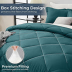 HEVUMYI Twin Comforter Set - 5-Piece All Season Bed in a Bag Twin, Ultra Soft Bedding Set with Comforter, Flat Sheet, Fitted Sheet, Pillowcases, Pillow Shams, Peacock Blue & Ivory