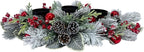 Christmas Candle Holder 3 Candle Holders Xmas Table Centerpiece with Snow Flocked Pine Branches,Pinecones, Red Berries