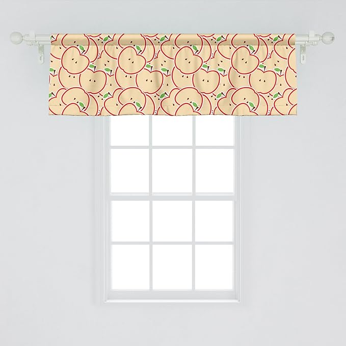 Ambesonne Fruits Window Valance, Modern Illustration Fruit from Abstract Cartoon Drawing Outline Look, Curtain Valance for Kitchen Bedroom Decor with Rod Pocket, 54" X 18", Apple Green Beige and Red