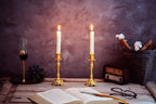 Sziqiqi Gold Candlestick Holders Set of 2 Taper Candle Holders Deluxe Ornate Candle Holders for Shabbat Taper Candles, Candle Centerpiece, Wedding Candles, Christmas Candle 7.4inch
