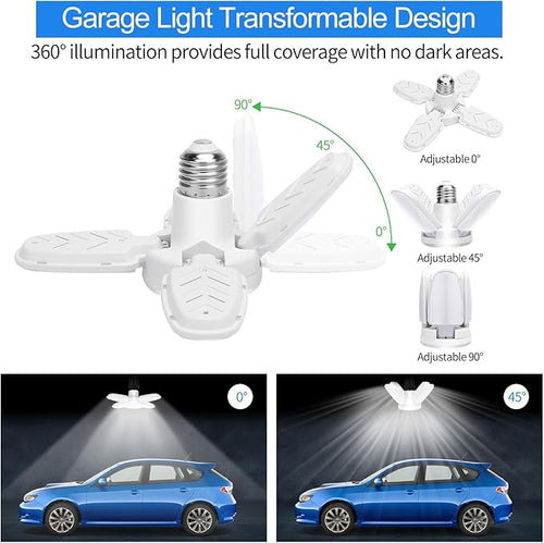 2Pack LED Garage Ceiling Lights, 4 Adjustable Panels, 5000Lumen, E26 6500K Daylight Shop Lights for Garage, Kitchen, Indoor, Attic