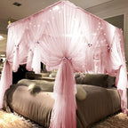Joyreap 4 Corners Post Pink Canopy Bed Curtain for Girls & Adults - Twin Size Royal Luxurious Cozy Drape Netting- Cute Princess Bedroom Decoration Accessories