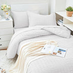 HYMOKEGE White Twin XL Comforter Set Seersucker 5 Pieces, All Season Luxury Bed in a Bag for Bedroom, Bedding Set with Comforter, Sheets, Pillowcase & Sham