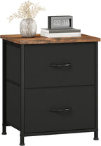 Somdot Nightstand, Small Dresser for Bedroom with 2 Drawers, Bedside Table Night Stand End Table with Fabric Bins for Bedroom Kids Closet Dorm Guest Room, Black Rustic Brown