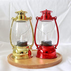 Red Mini Lanterns(12 Pcs-5.1in) with Flickering LED Candle Lights, Vintage Small Western Lanterns for Table Centerpiece, Indoor & Outdoor Christmas Tree Ornaments, Camping Party Decorations
