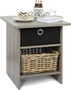Furinno Dario End Table / Side Table / Night Stand / Bedside Table with Bin Drawer, 1-Pack, French Oak Grey/Black
