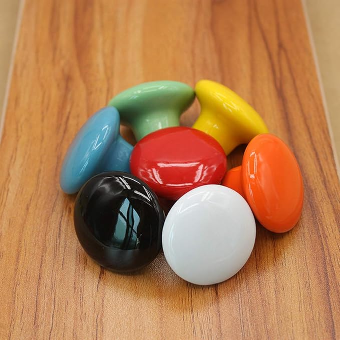 HUAMULAN 15PCS Yellow Glossy Ceramic Knobs Button Round Mushroom Cabinet Dresser Vintage Pulls Door Handles Cupboard Wardrobe Drawer, Dia. 1.5 inch (38mm)