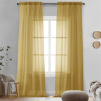 OVZME Gold Sheer Curtains 96 Inches Long 2 Panels - Soft Light Filtering Window Sheer Panels for Living Room/Bedroom, Top Dual Rod Pocket, 1 Pair, Each 42Wx96L Inches