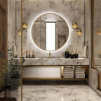30" Round LED Bathroom Mirror, Wall Mounted Round Backlit Mirror LED Bathroom Vanity Mirror with Lights Fog Free Circle Lighted Mirror with Gold Frame, Smart Light up Mirror 3-Color